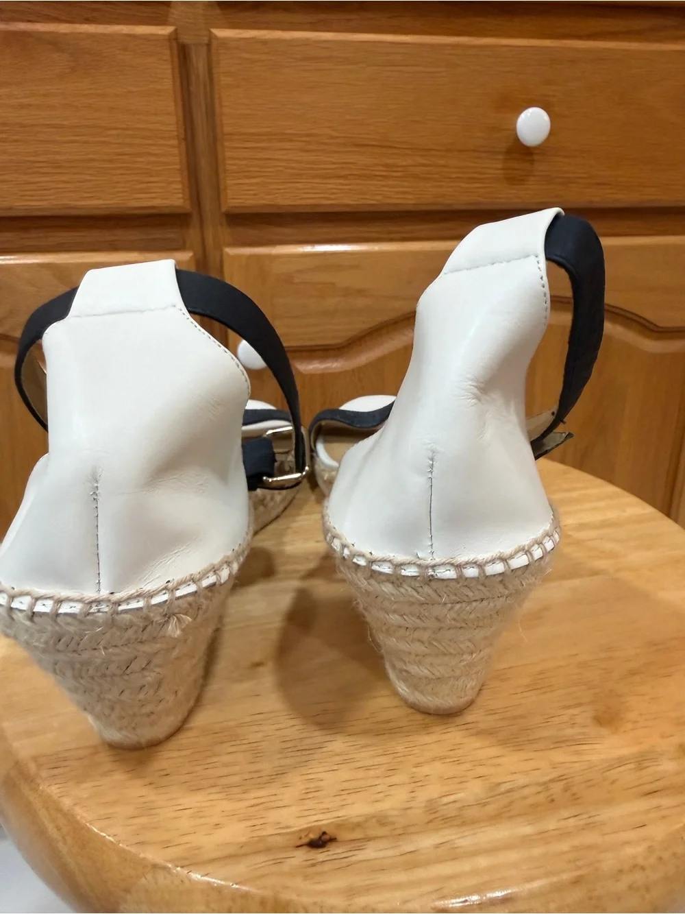 Talbots 10.5 Navy White Leather Espadrille Wedge Sandals Coasta